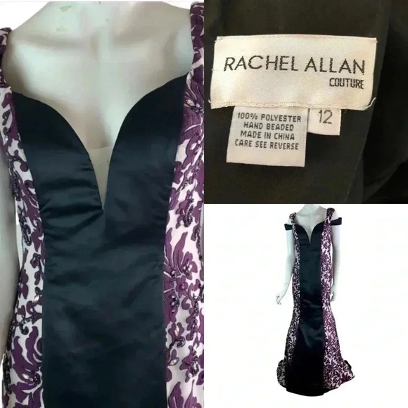 Rachel Allan COUTURE Size 12 Purple Hand Beaded Trumpet Gown Prom Dress Formal - Picture 1 of 9